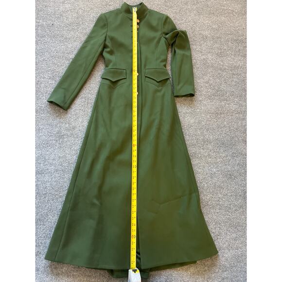$995 Alice + Olivia Winn Olive Green Long Buttoned Long Sleeve Coat Jacket Sz 0 - Picture 12 of 15